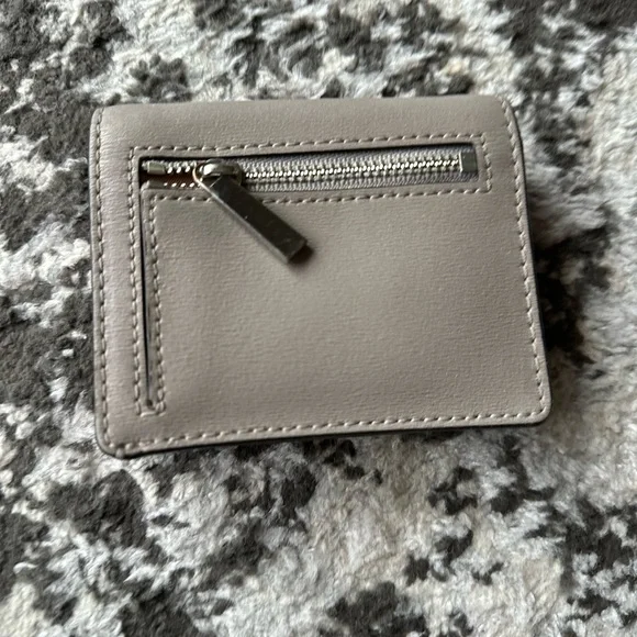 Tory Burch Light Gray Leather Trifold Wallet with Silver Logo - Picture 3 of 5